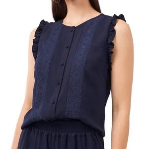 NWT Vince Camuto Blouse Tank Top Embroidered Lace Sleeveless Women’s Small Navy